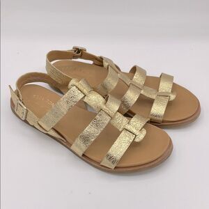Kork-Ease women’s Yoga strappy leather gold gladiator sandal slip on size 8